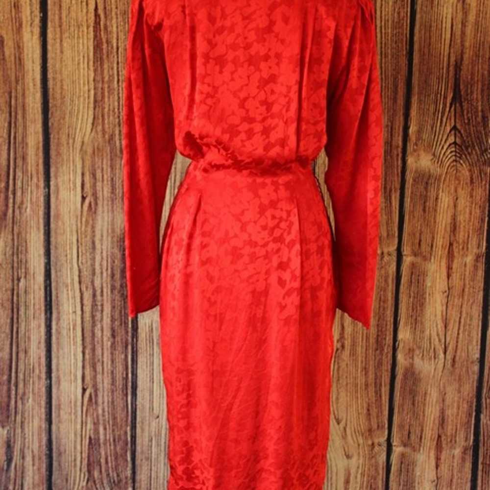 Vintage 1980's Dress, Papell Too Red Silk Satin S… - image 10