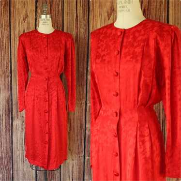 Vintage 1980's Dress, Papell Too Red Silk Satin S… - image 1