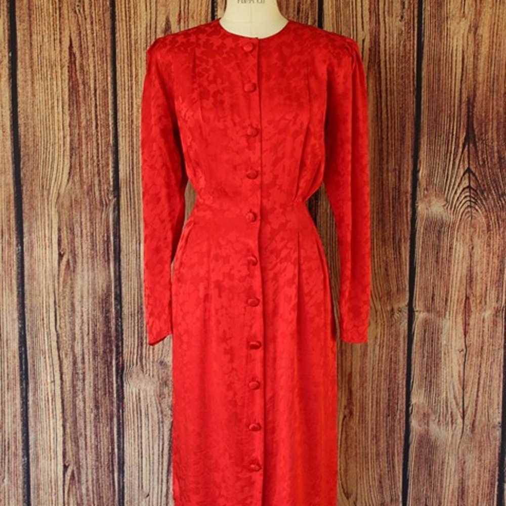 Vintage 1980's Dress, Papell Too Red Silk Satin S… - image 2