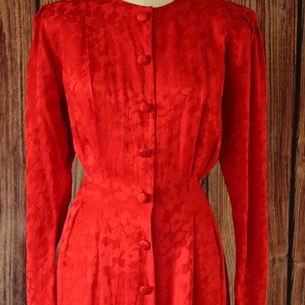 Vintage 1980's Dress, Papell Too Red Silk Satin S… - image 3