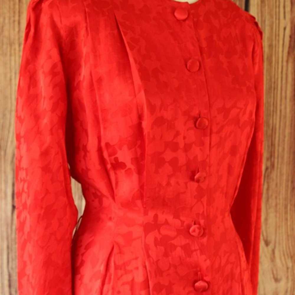 Vintage 1980's Dress, Papell Too Red Silk Satin S… - image 5