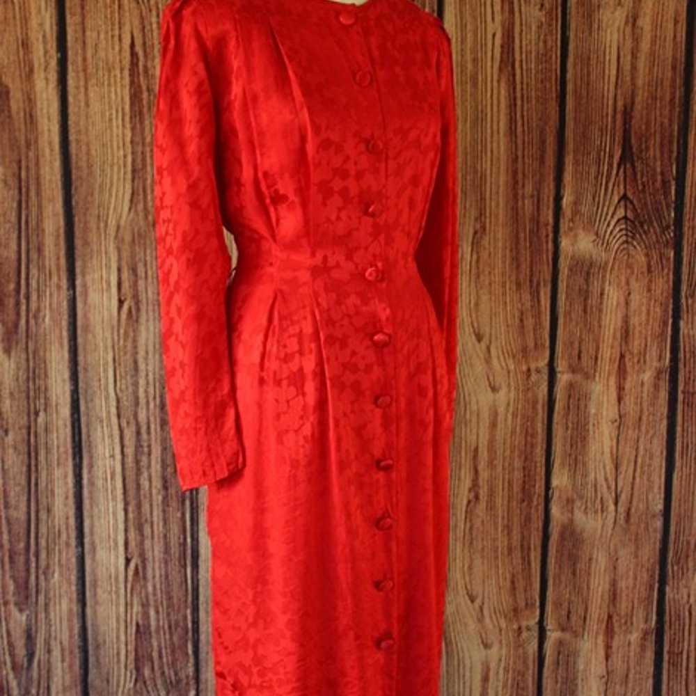 Vintage 1980's Dress, Papell Too Red Silk Satin S… - image 6