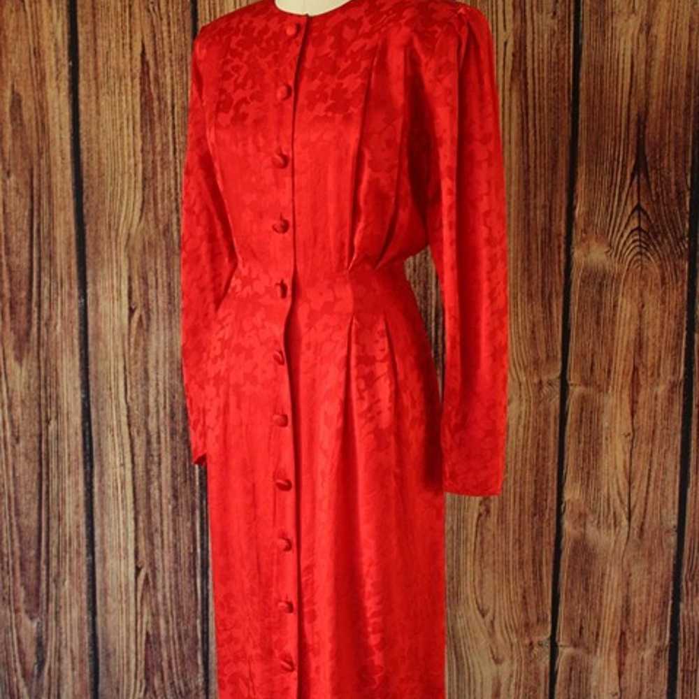 Vintage 1980's Dress, Papell Too Red Silk Satin S… - image 7