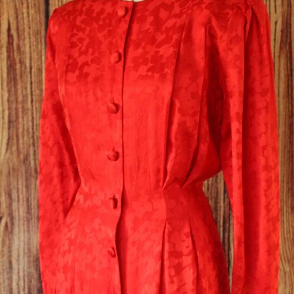 Vintage 1980's Dress, Papell Too Red Silk Satin S… - image 8