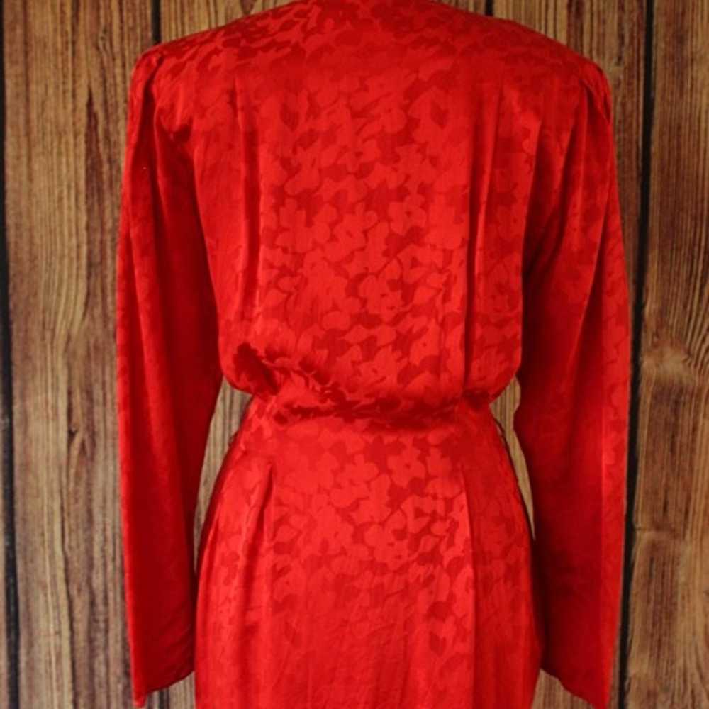 Vintage 1980's Dress, Papell Too Red Silk Satin S… - image 9