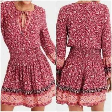 American Eagle Maroon Floral Print Boho Long Slee… - image 1