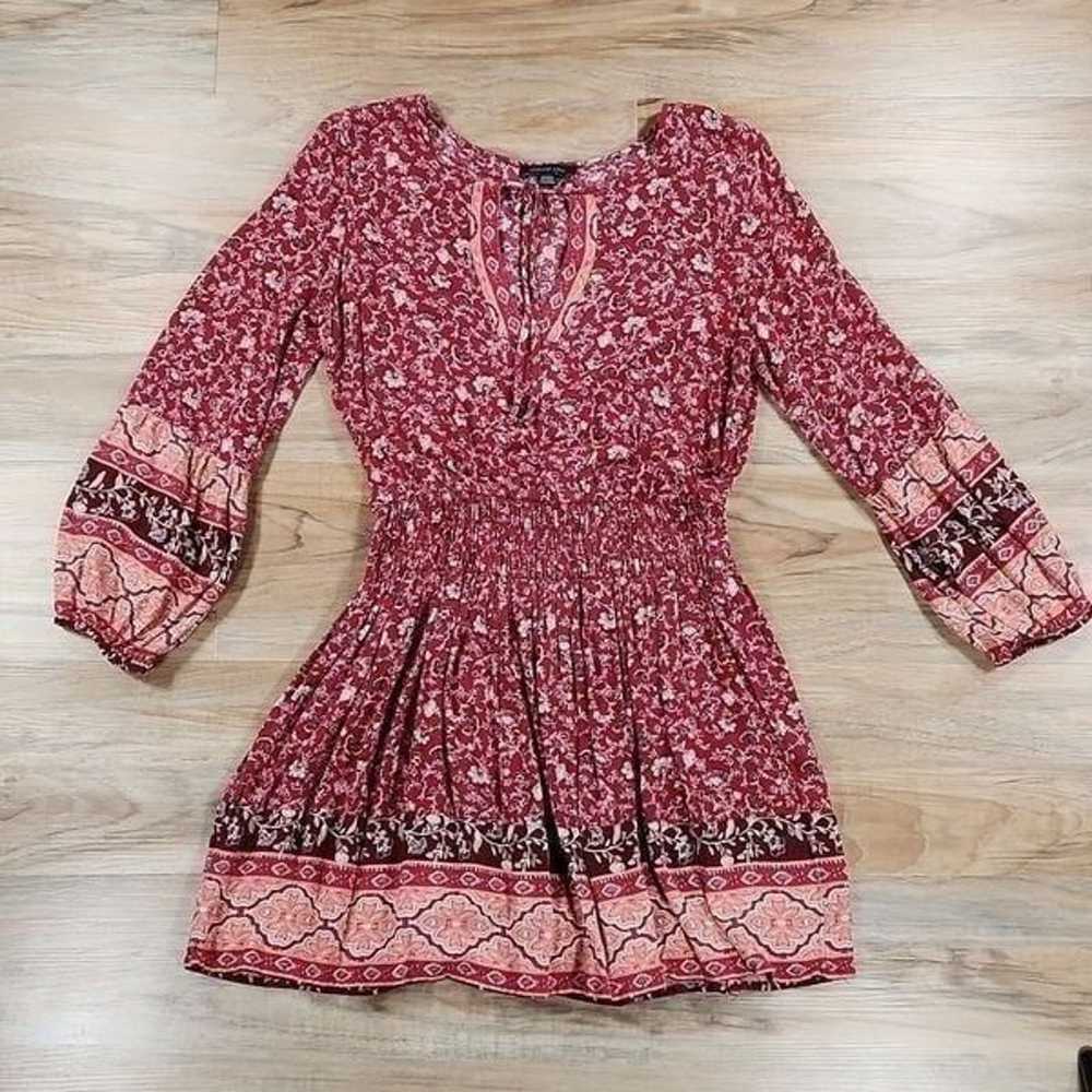 American Eagle Maroon Floral Print Boho Long Slee… - image 2