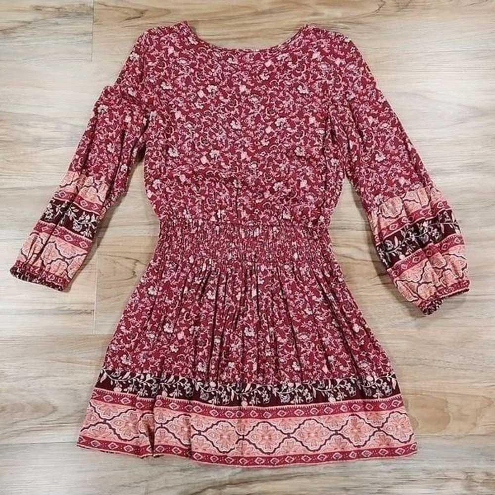 American Eagle Maroon Floral Print Boho Long Slee… - image 3