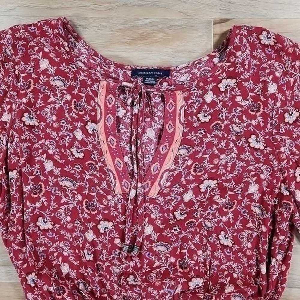 American Eagle Maroon Floral Print Boho Long Slee… - image 4