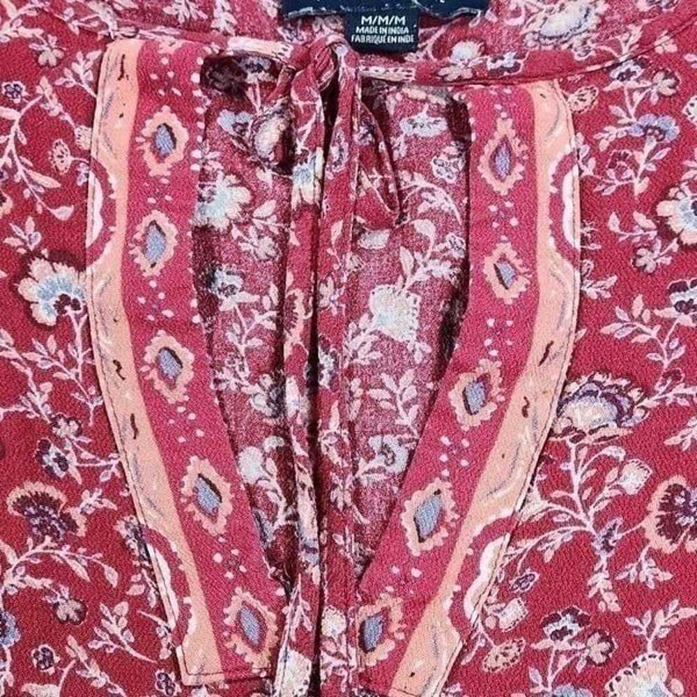 American Eagle Maroon Floral Print Boho Long Slee… - image 5