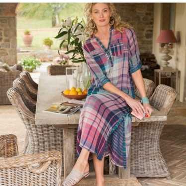 Soft Surroundings Cayman Cotton Gauze Plaid Maxi D