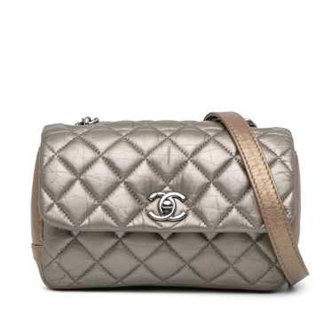 Silver Chanel Mini Quilted Metallic Calfskin Lady 