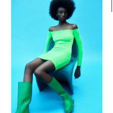 Zara Neon Green Off the Shoulder Mini Bodycon Dres