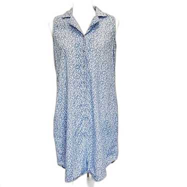 Joie Floral Cotton Shift Dress blue white sleevele