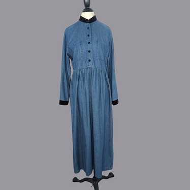 Vintage Blue Jean Dress Medium Maxi Victorian