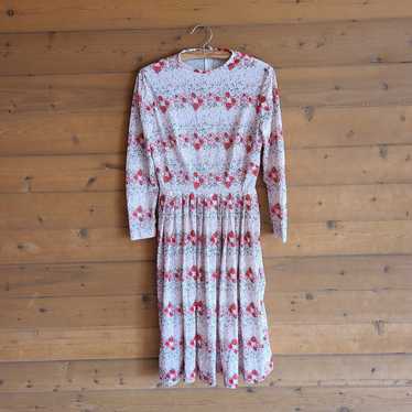 Vintage Handmade Prairie Floral Fit Flare Midi Dr… - image 1