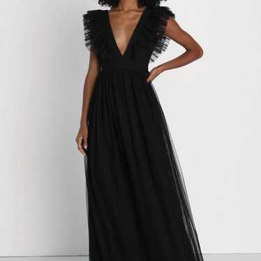 Lulus “Simply Delighted” Black Mesh Ruffled Maxi D