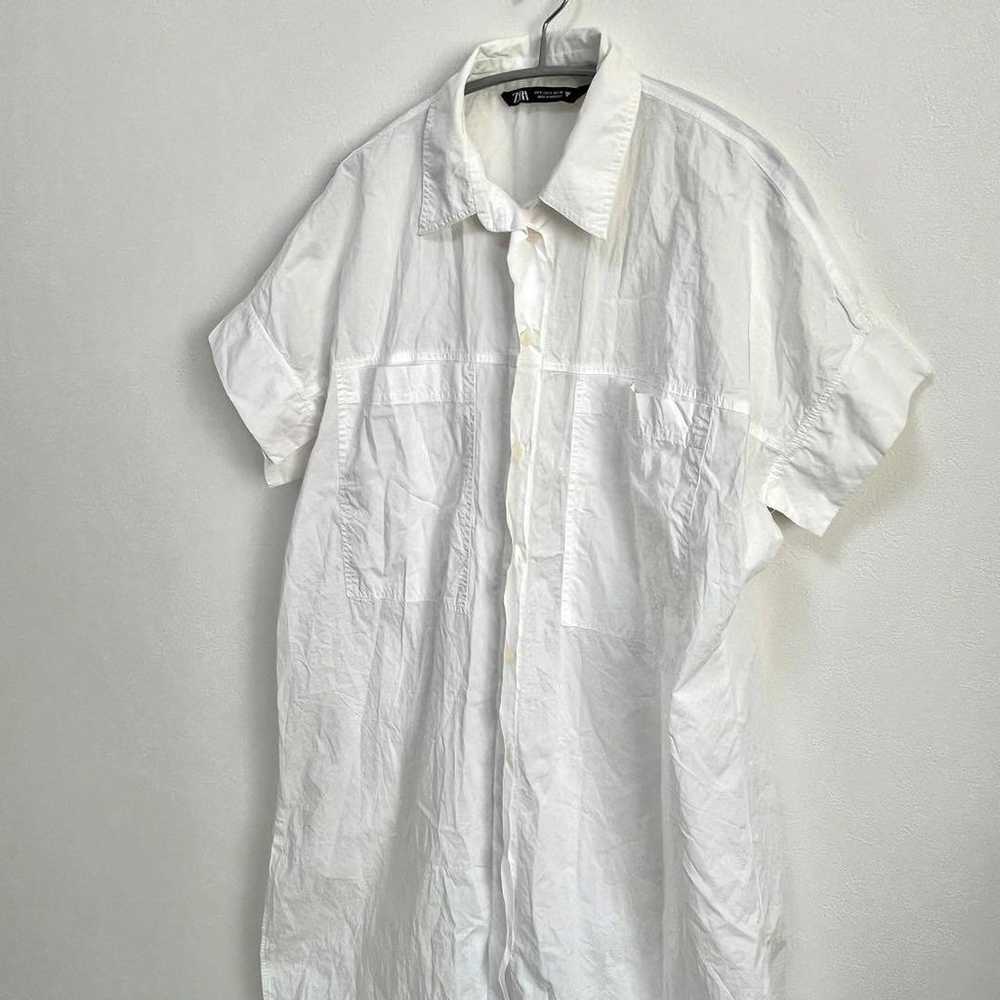 ZARA Long Shirt Dress S White Cotton Side Slit - image 6