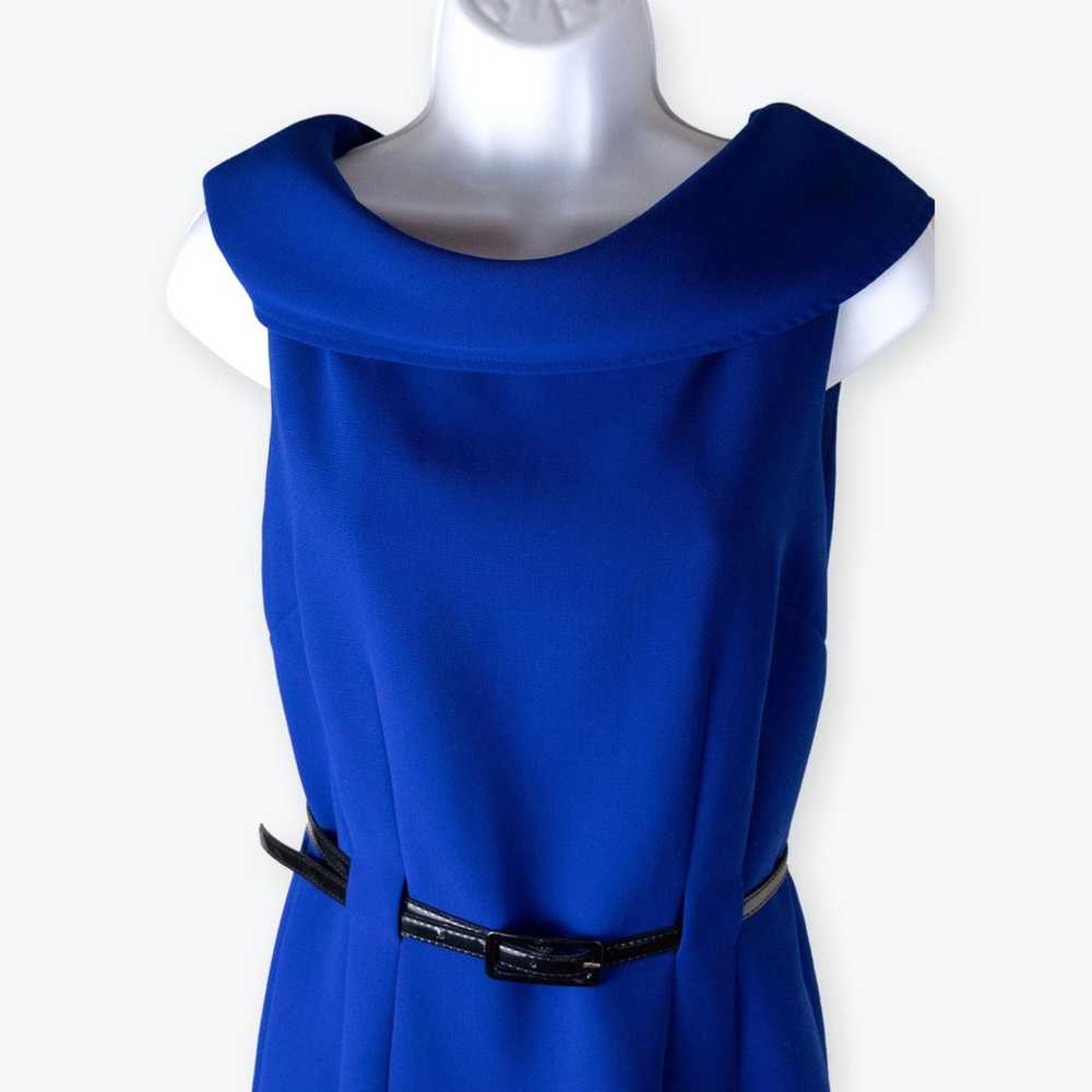 Tahari ASL Royal Blue Foldover Collar Belted Shea… - image 2