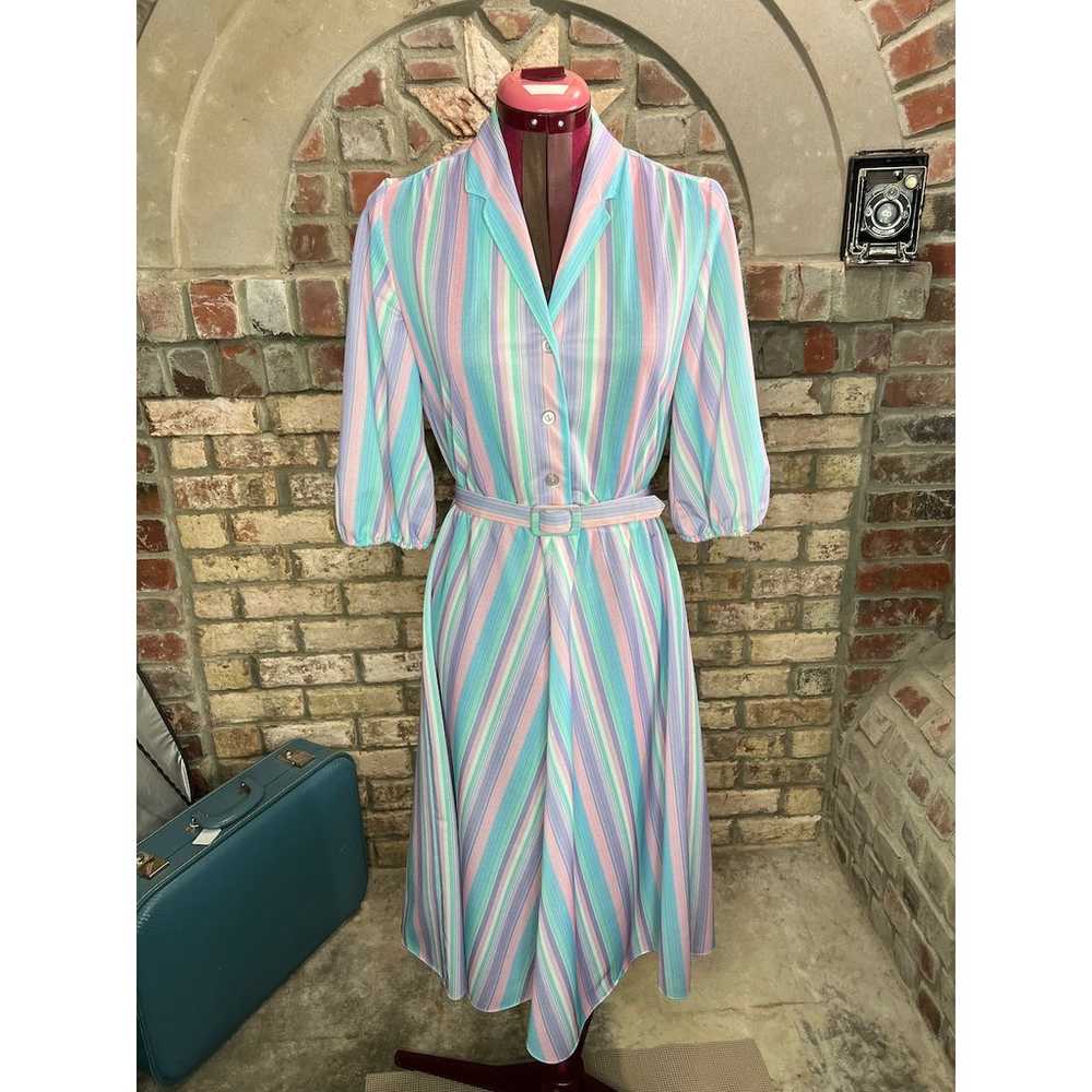 shirt dress striped pastel blue pink white matchi… - image 1