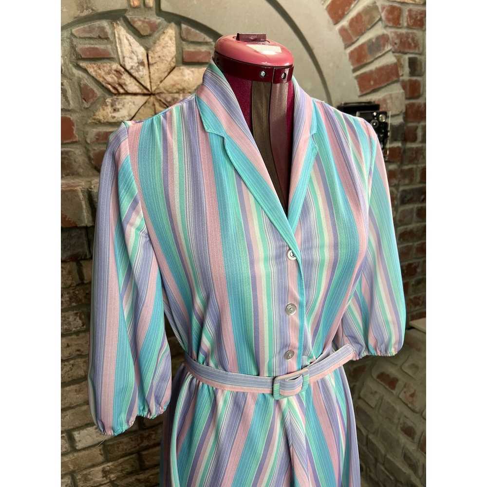 shirt dress striped pastel blue pink white matchi… - image 3