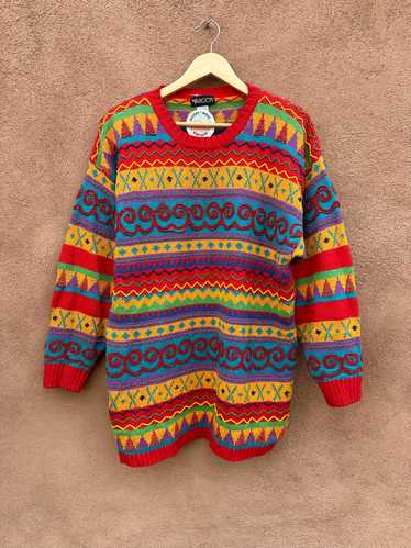 Colorfully Striped & Beaded Margos Sweater - large