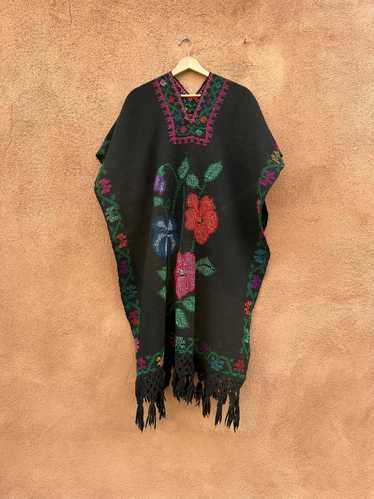 Embroidered Floral Mexican Poncho