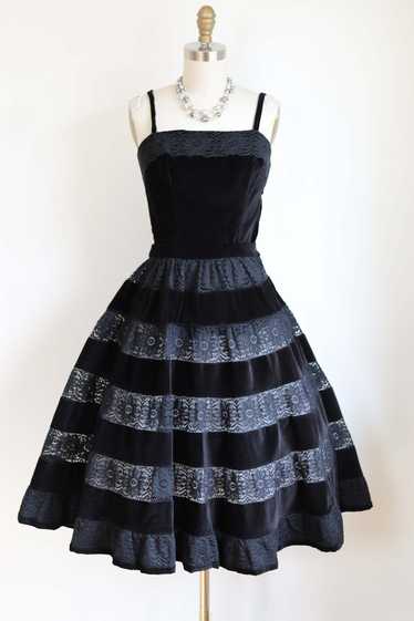 Vintage 1950s Party Dress Set - STUNNING Black Vel