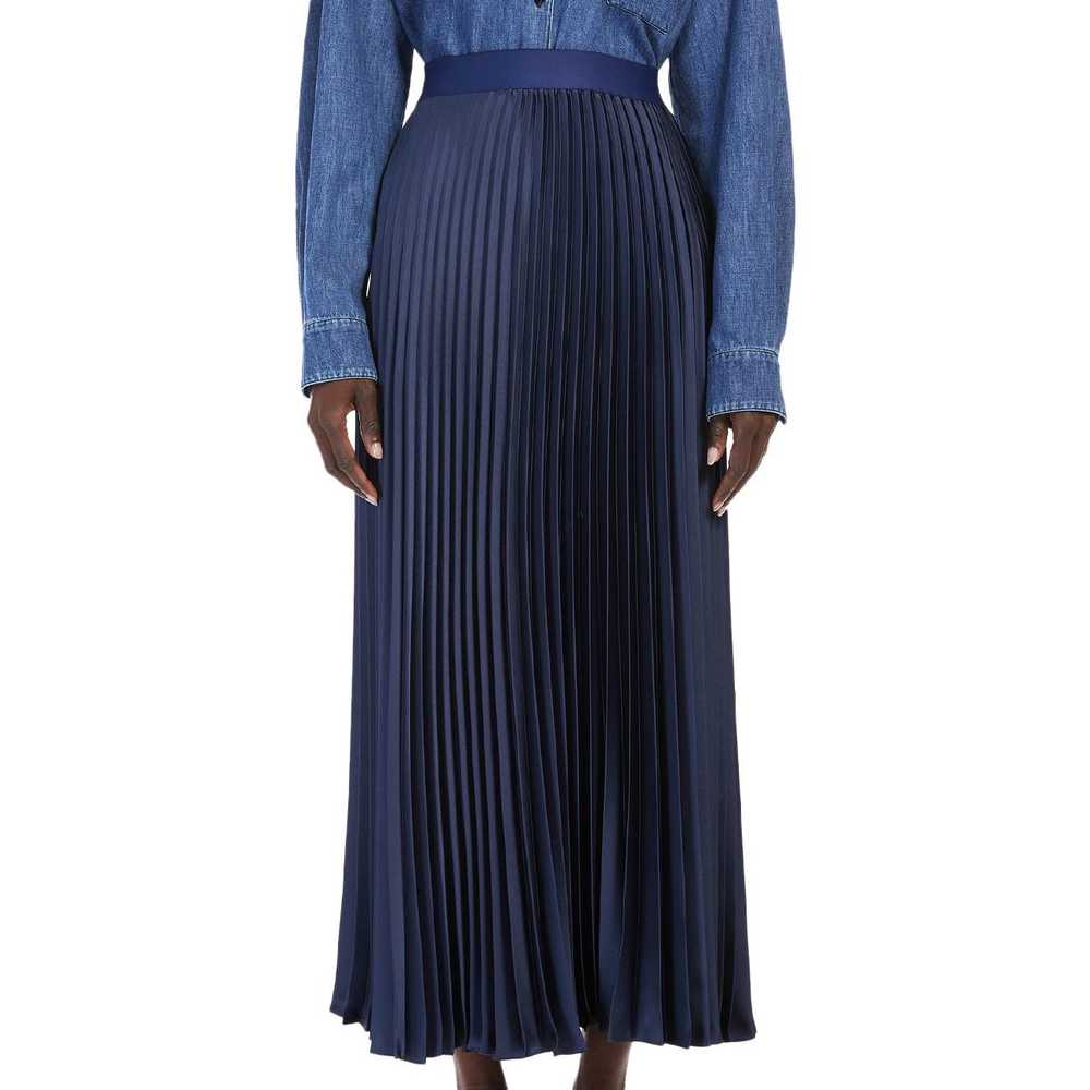 Product Details MaxMara Navy Pleated Satin Midi S… - image 2