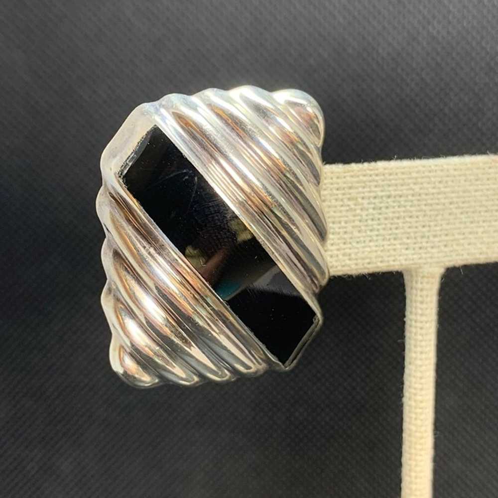 VTG Sterling Silver 925 Black Onyx Inlay Beveled … - image 4