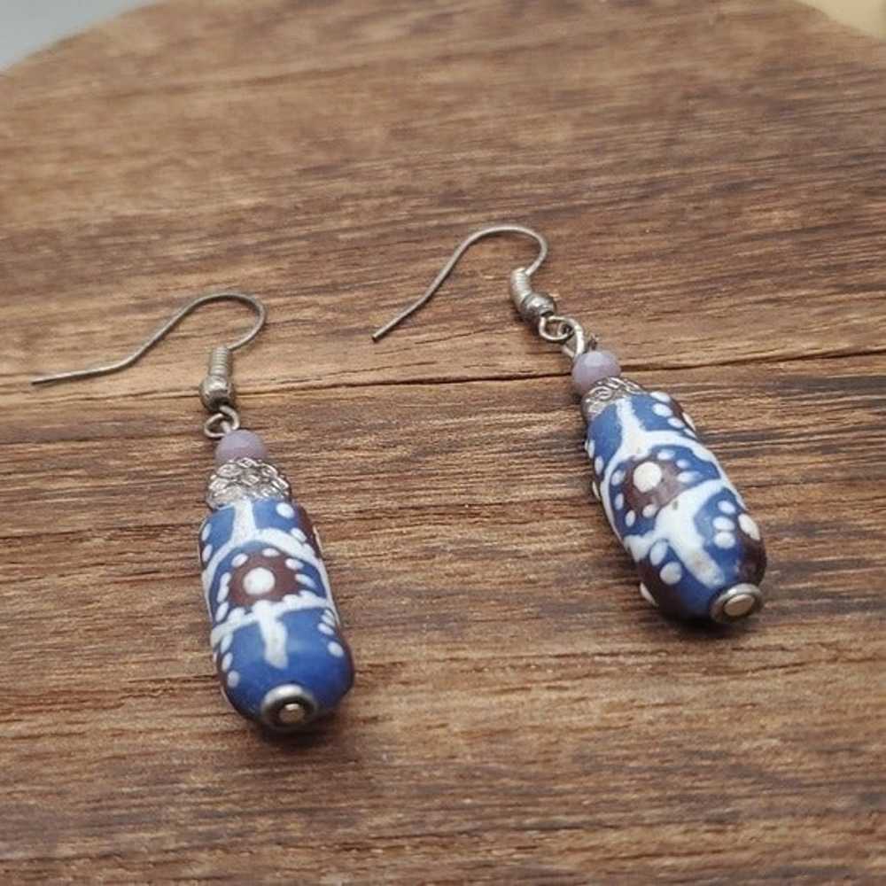 Tribal dazzling glass beaded hook earrings E2117 - image 1