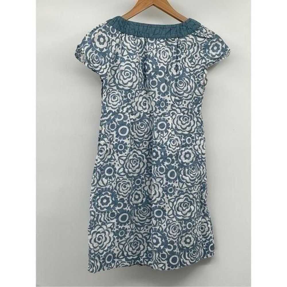 Boden Dress Linen Women Size 6 Blue Teal White Fl… - image 2