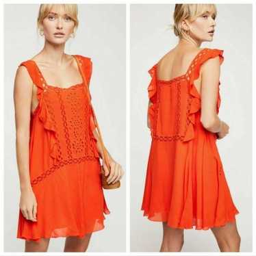 Free People Priscilla Eyelet Orange Coral Mini Dre