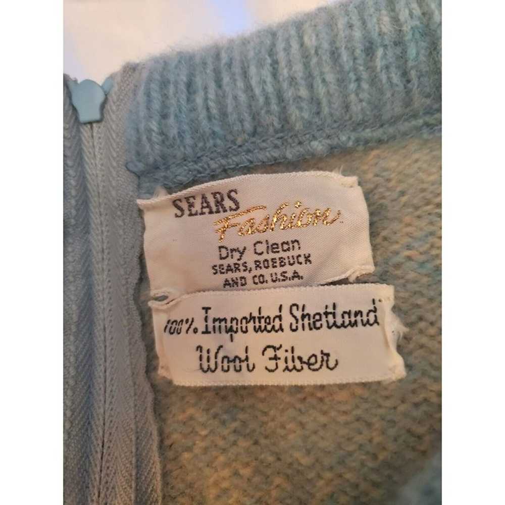 Vintage 1970s Sears Shetland Wool Blue Green Swea… - image 11