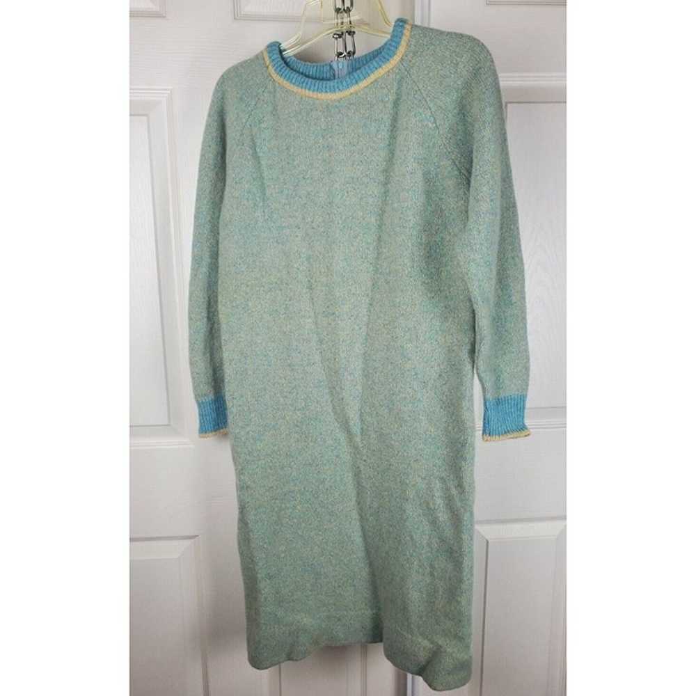 Vintage 1970s Sears Shetland Wool Blue Green Swea… - image 1