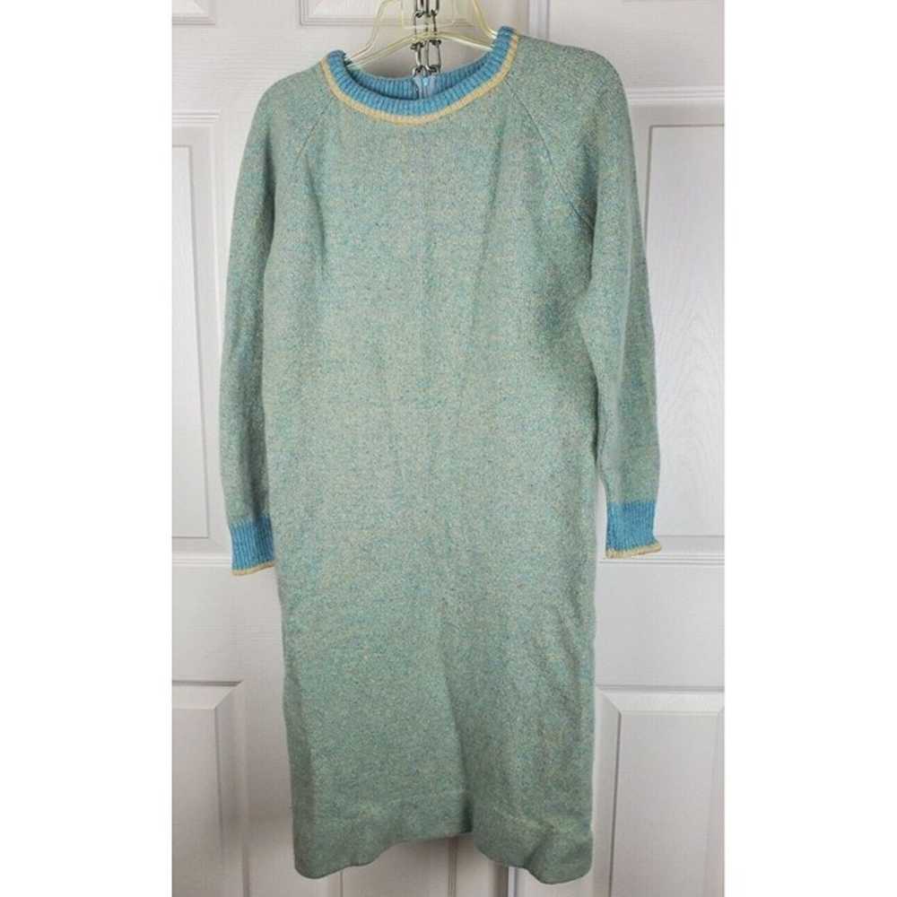 Vintage 1970s Sears Shetland Wool Blue Green Swea… - image 2