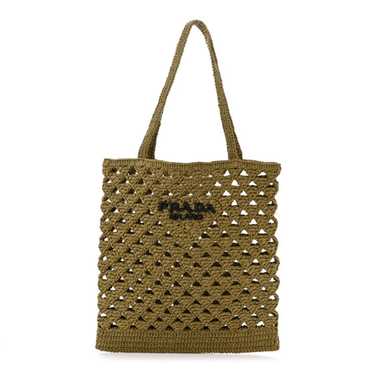 PRADA Yarn Raffia Effect Embroidered Logo Tote Oli