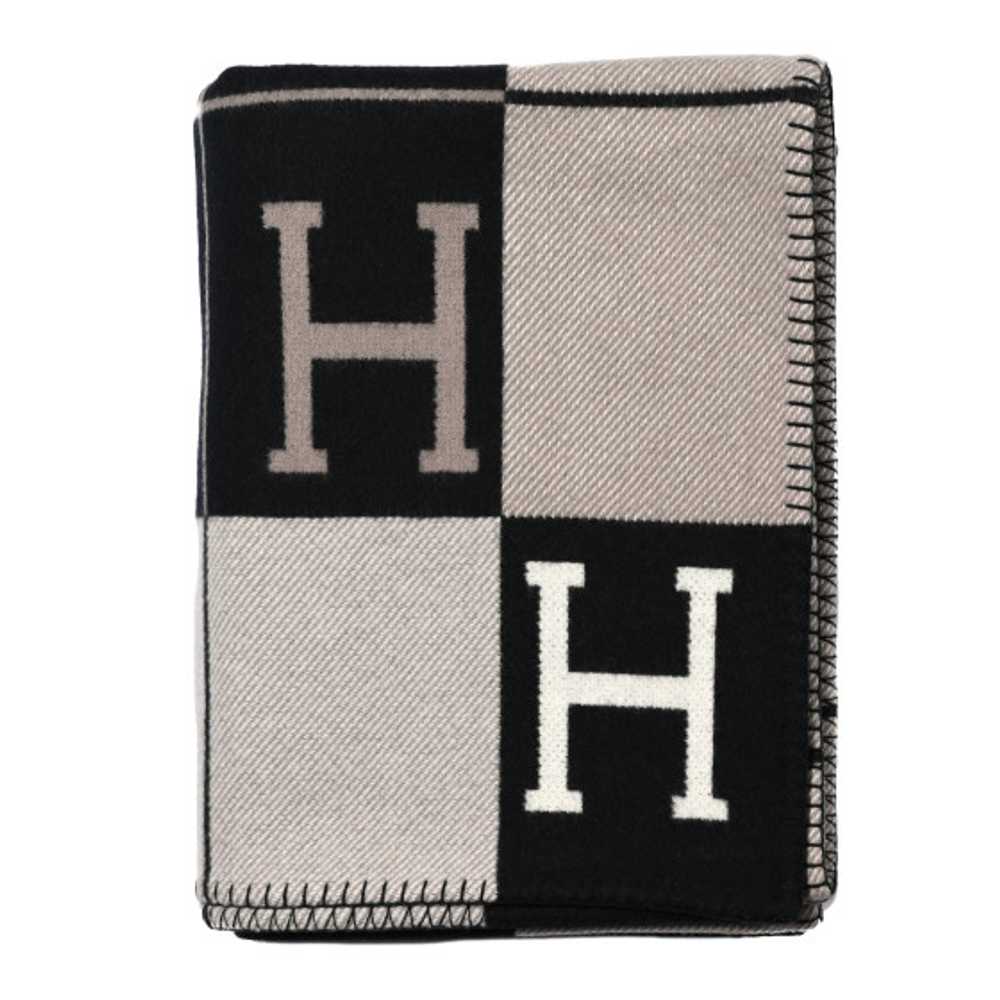 HERMES Wool Cashmere Avalon III Blanket Ecru Black - image 1