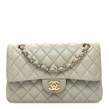 CHANEL Lambskin Quilted Small Double Flap Grey