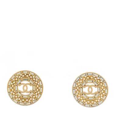 CHANEL Pearl Crystal Baguette CC Round Earrings Go