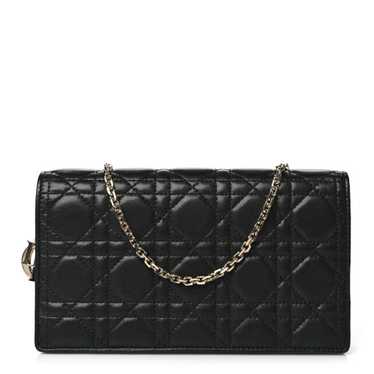 CHRISTIAN DIOR Lambskin Cannage Lady Dior Pouch Bl