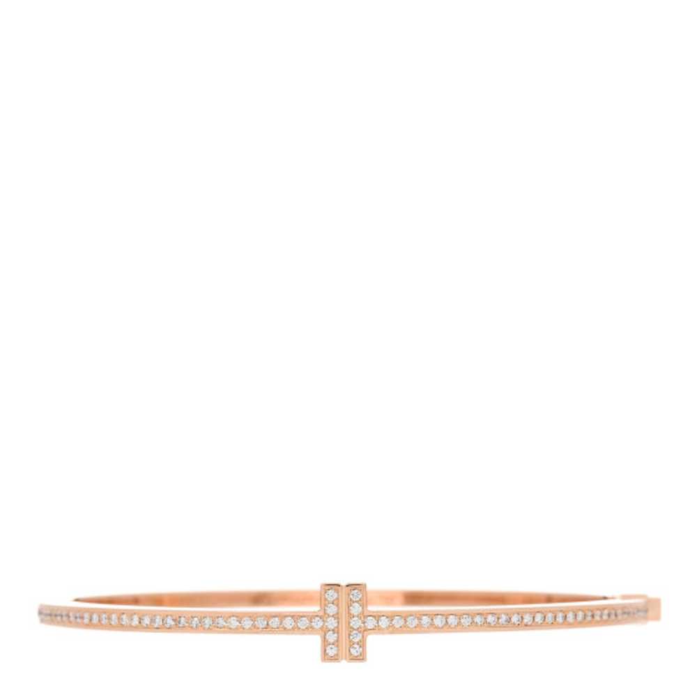 TIFFANY 18K Rose Gold Diamond T Hinged Wire Bangl… - image 1