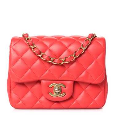 CHANEL Lambskin Quilted Mini Square Flap Red