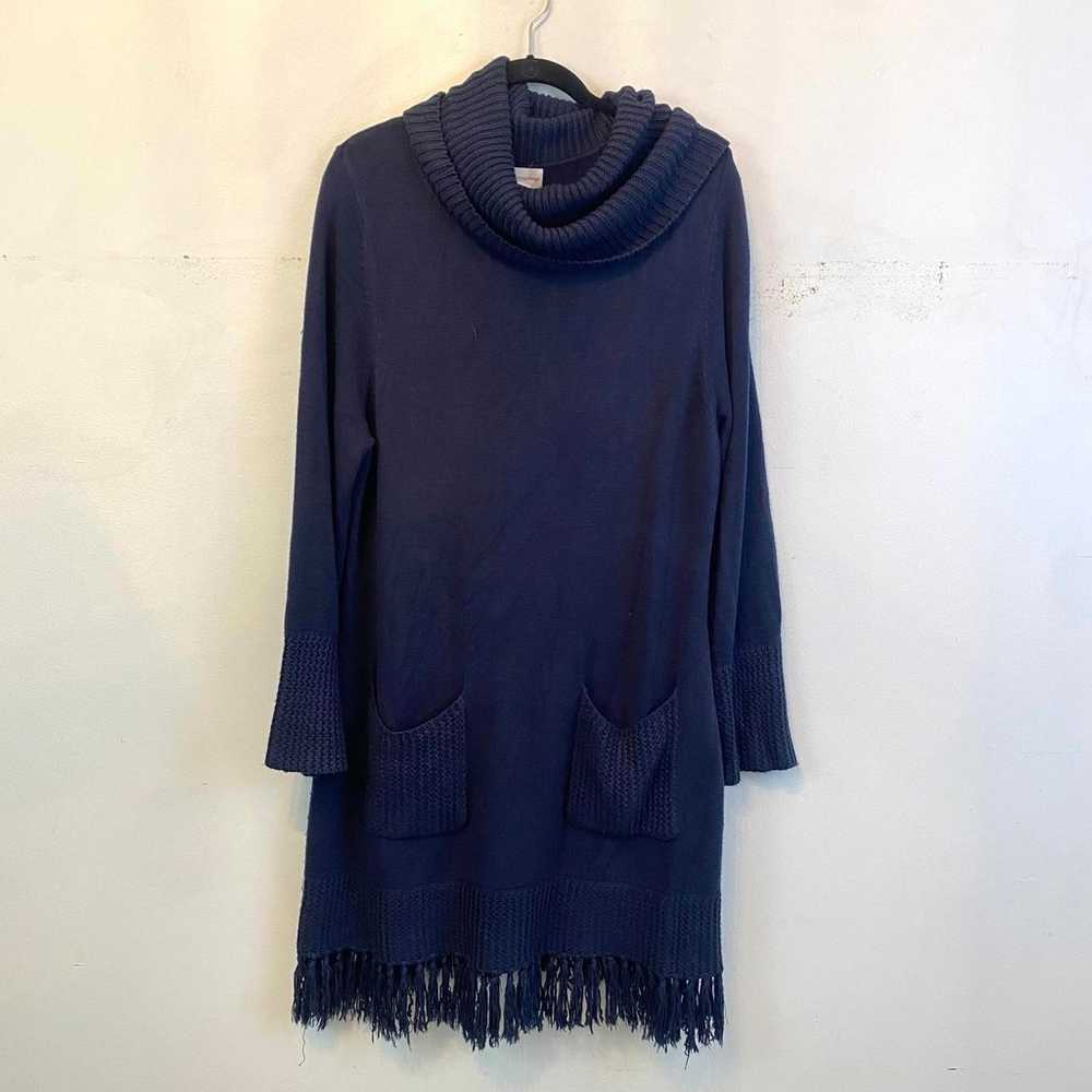 SOFT SURROUNDINGS navy fringe turtleneck sweater … - image 2