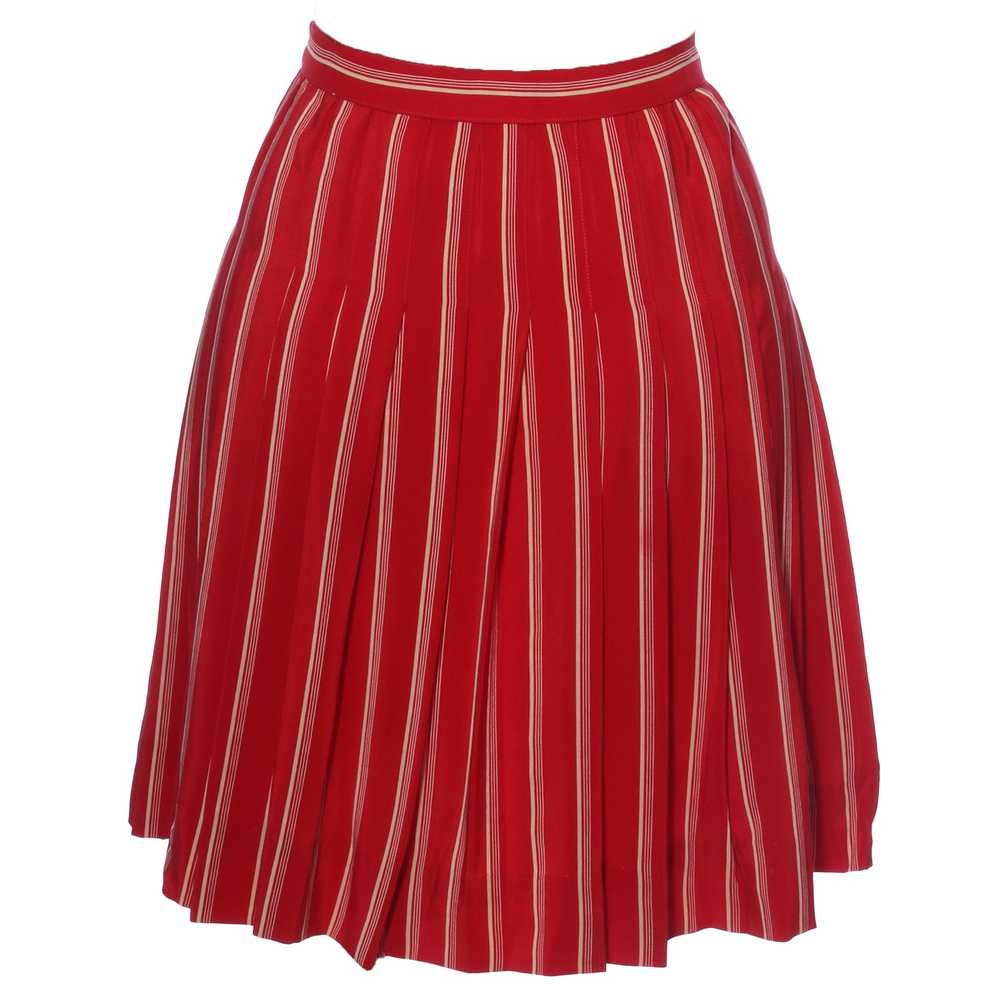 Vtg 60s CHANEL Silk Pleated High Waist Mini Skirt… - image 3