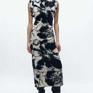 ZARA Velvet Floral Maxi Dress with Power Shoulders