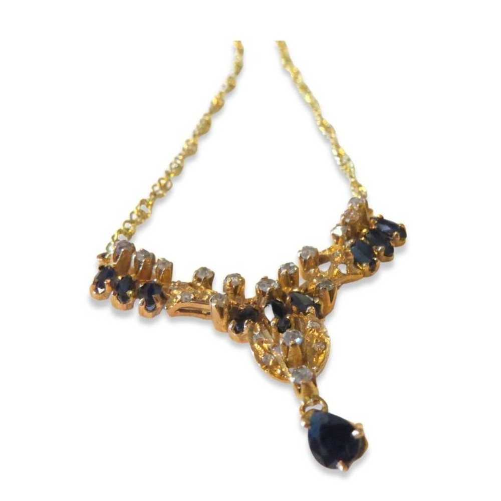 $3600 10K Yellow Gold Sapphire & Diamond Necklace - image 2