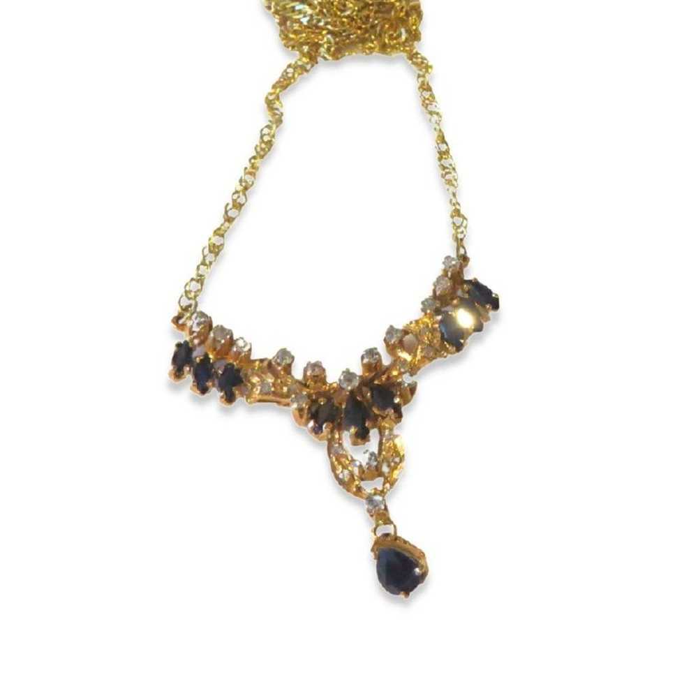 $3600 10K Yellow Gold Sapphire & Diamond Necklace - image 3