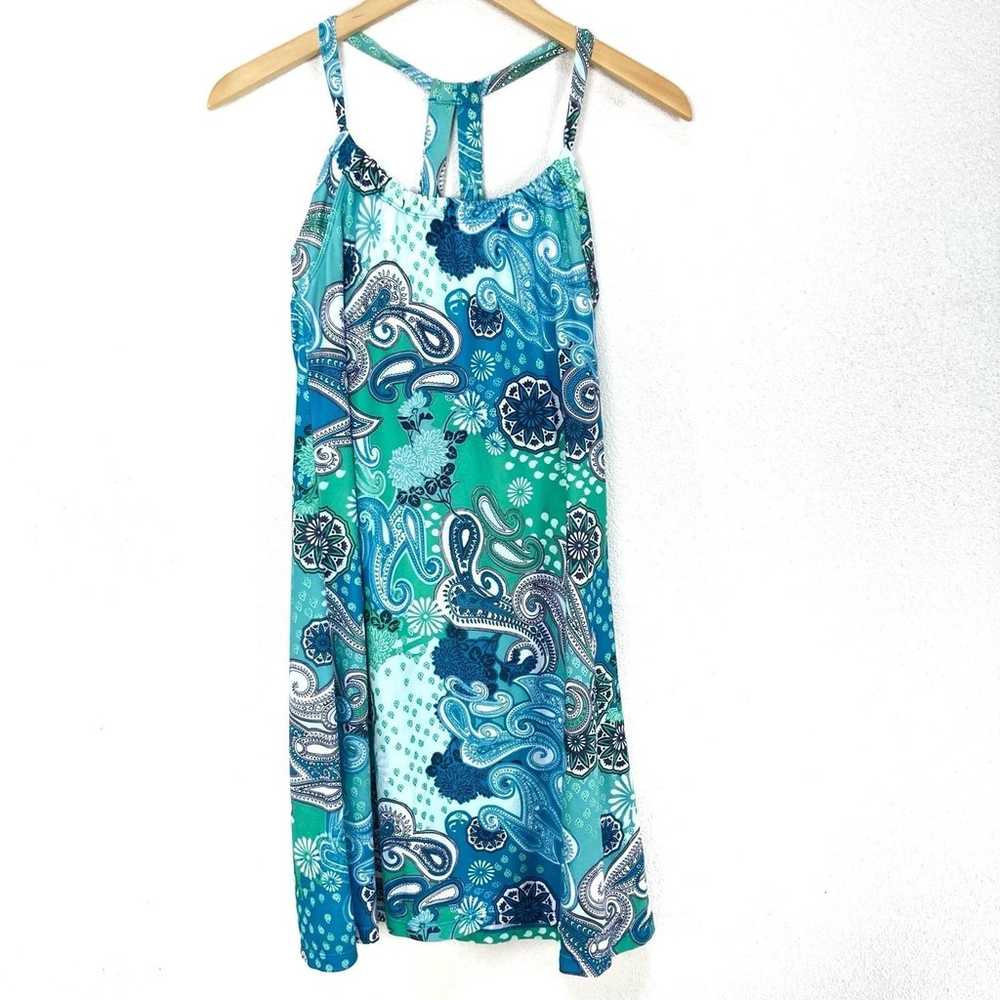 PrAna Quinn Dress Blue White Floral Halter Shelf … - image 1