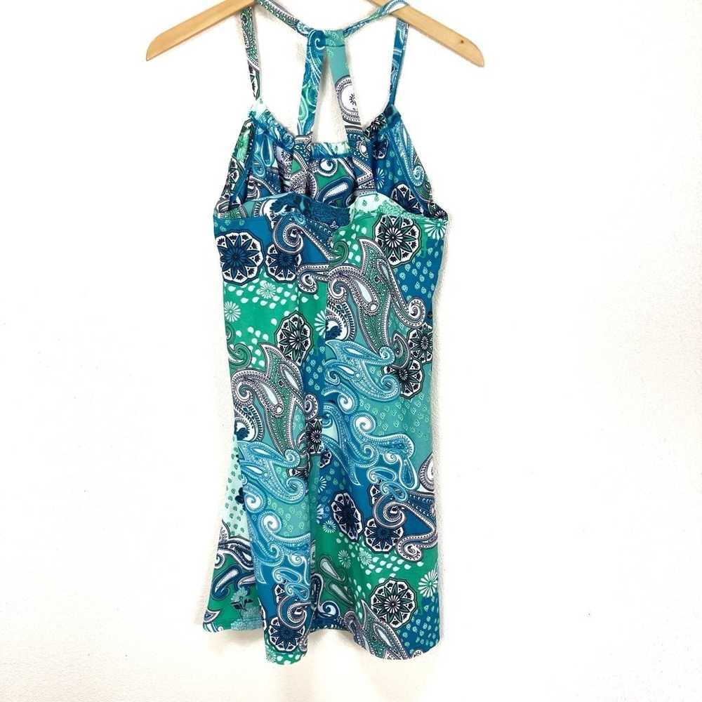 PrAna Quinn Dress Blue White Floral Halter Shelf … - image 2